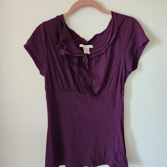 Vintage Dark Purple Top Sheer Ruffle Sz M Y2k short sleeve whimsigoth Witchy - Picture 2 of 8